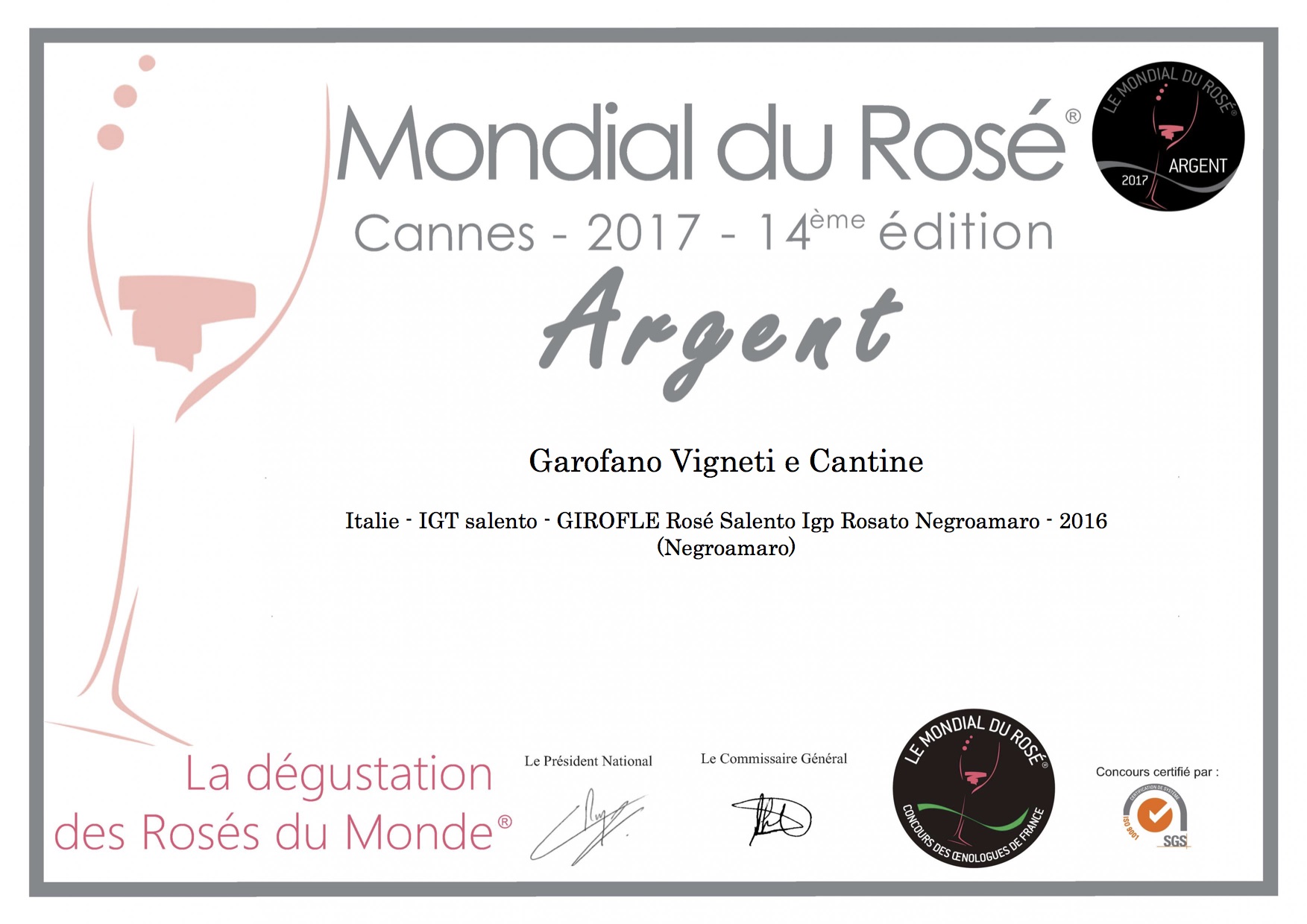 medaglia di argento al Mondial du Rosé
